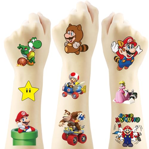 20pcs Mario Temporary Tattoos for Kids, Birthday Party Favors, Cute Cartoon Decoration Sticker Gifts for Girl Boys Home Activity Class Prizes Carnival Christmas Rewards (Mario)