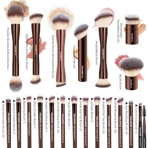 MAANGE 20 Pcs Makeup Brushes with Gift Box, Double-End Multi-functional Makeup Brushes for Blending Liquid Powder Concealer Cream Blush Buffe,CoffeeBrown