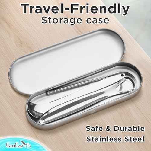 Tongue Scraper for Adults - 3 Pcs Metal Tongue Cleaner with Silver Storage Case - Tough Stainless Steel Mouth Scrubber for Fresh Breath & Oral Hygiene - by EcoEarth