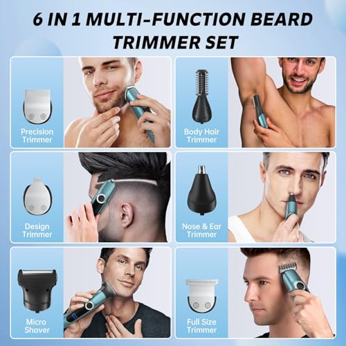 Beard Trimmer for Men Professional Grooming Kit,Face Mustache Trimmers for Men,6 in 1 Mens Beard Trimmer,Cordless Electric Nose Body Hair Clippers,Gifts for Mens Husband Fathers Boys