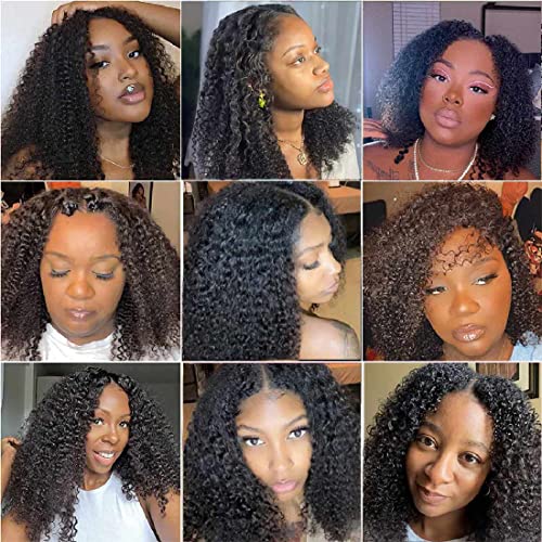 Domiso Curly V Part Wig Human Hair Upgrade U Part Wigs Human Hair Wigs for Black Women Human Hair Glueless V Shape Wigs Kinky Curly Wigs No Leave Out 180% Density Natural Color 18 Inch