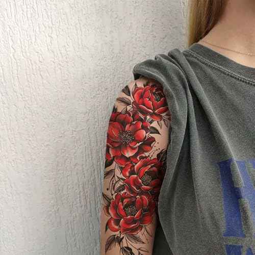 8 Sheets Waterproof Body Art Arm leg Temporary Tattoo Sticker Black Red Rose Flower Wing Gun Butterfly Suit for Men and Women