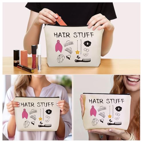 Hair Stuff Makeup Bag Gifts: Hair Accessories Themed Cosmetic & Toiletry Organizer Pouch For Teen Girls & Women Hairstylist Sisters, Friends.Ideal Gift For Travel, Birthdays, & Christmas.