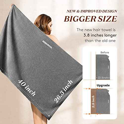 YFONG Large Hair Towel Wrap for Women, Super Absorbent Microfiber Hair Towel for Curly Hair, Fast Drying Hair Turbans with Elastic,Hair Drying Towel Wrap for Hair Care 26.3" X 40" (Dark Gray)