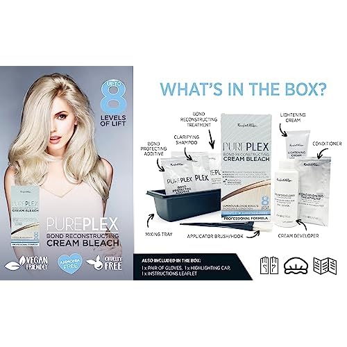Knight & Wilson PurePlex Cream Hair Bleach. Powder Free. Bond Reconstructing. Up to 8 of Lift, Protects & Repairs during Lightening. Complete bleaching kit with tint bowl and brush. Ammonia Free.