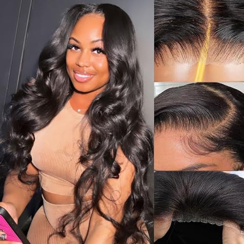 Glueless Wigs Human Hair Pre Plucked Pre Cut 5x5 Closure Wigs Human Hair For Beginners 200 Density HD Lace Front Wigs Body Wave For Black Women With Baby Hair (Glueless Wig, 22 Inch)
