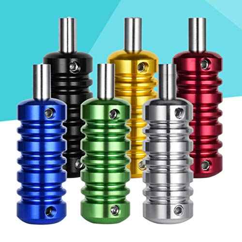 Healifty 6pcs Tattoo Grips Tubes Aluminum Alloy Tattoo Grip Handle for Tattoo Machine Supply (Black + Red + Green + Gold + Silver + Blue)