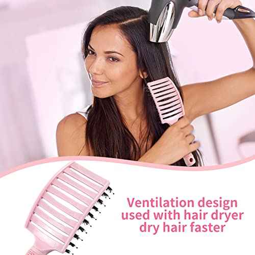 3 Pack Vented Quick Drying Massage Blow Detangler Brush,Boar Bristle Hair Brush Set-Curved,Detangling Hair Brush for Women Long,Thick, Thin, Curly(Green)