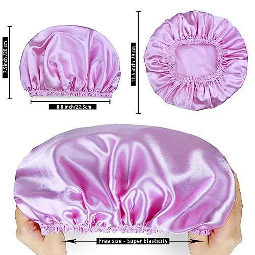 Shower Caps for Women, 4 PCS Elastic and Reusable Bath Caps, Double Waterproof Layers Shower Cap, Bathing Shower Caps, Environmental Protection Hair Bath Hat - Solid Color