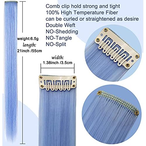 18 PCS Colored Hair Extensions 21Inch Heat-resistant Synthetic Straight Hair Extensions Clip in,Hair Accessories for Girls Holiday Party Hair Highlights Women Wig Pieces (Multi-colored)