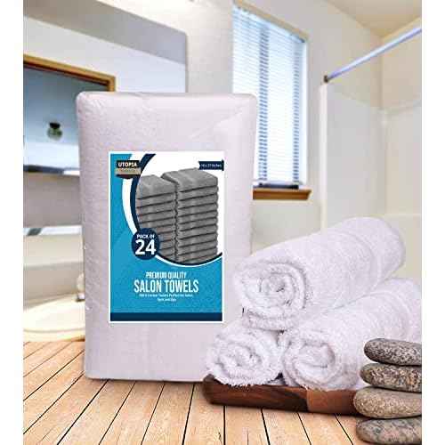 Utopia Towels, Salon Towel, Pack of 24, 16 by 27 Inches, Highly Absorbent Cotton Towels for Hand, Gym, Beauty, Spa, and Home Hair Care, White
