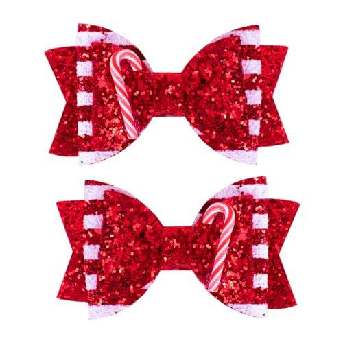 Christmas Candy Cane Hair Bows for Girls, Beleki Gliter Hair Clips Handmade Metal Alligator Clip Candy Cane Hair Accessory for XMAS Christmas Stocking Stuffers - Red