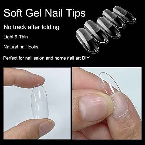 AddFavor 240pcs Oval Nail Tips Clear Full Cover Medium Length Round Fake Nails Acrylic Gel Nail Tips for Salon and Home Nail Art Manicure 12 Sizes