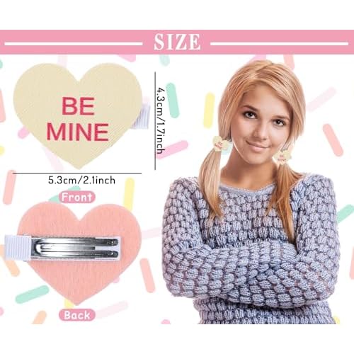 Whaline 6Pcs Valentine's Day Heart Hair Clips Sweet Conversation Heart Hair Barrettes Pink Blue Yellow Candy Heart Alligator Hairgrips Hair Accessories for Birthday Wedding Party