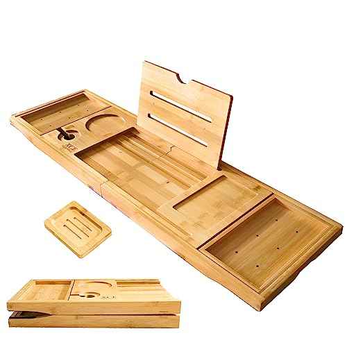 XcE Foldable Bathtub Tray Expandable to 105cm for Luxury Bath, Bath Tray for Bathtub (Bamboo)