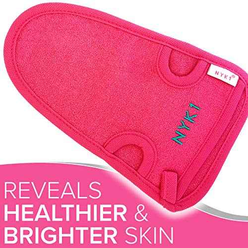 Dead Skin Exfoliating Mitt Deep Pore Cleansing Exfoliating Glove (Pink, Large) at Home Microdermabrasion Dead Skin Remover for Body - Natural Plant Fibre Shower Gloves Exfoliating for Women and Men