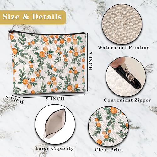 GREOXG Orange Print Makeup Bag, Small Travel Cosmetic Bag with Zipper, Cute Makeup Pouch Gift Ideas for Women Teen Girls Friends Mom Sisters Teacher Birthday Christmas Wedding Graduation-E31