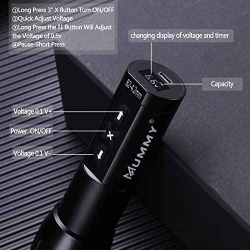 Mummy Rotary Tattoo Pen Machine Kit with Extra 40mm Tattoo Grip and Extra Tattoo Battery Coreless Motor Digital LED Display