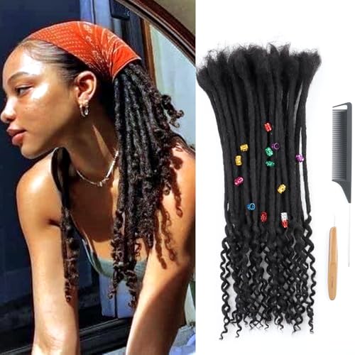 0.6cm Loc Extensions Human Hair Curly Ends 16 Inch 30 Strands Dread Human Hair Dreadlock Extensions for Men