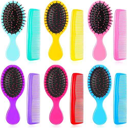 12 Pack Wet Small Hair Brush Combs Set, 6 Detangler Mini Brush Detangling Travel Hair Brush 6 Plastic Fine Wide Combs for Women Men Kids Toddler Girls Baby(Stylish Colors)