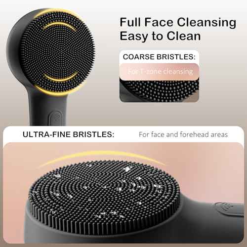 Facial Cleansing Brush Silicone Face Scrubber Waterproof Rechargeable Exfoliator Massage Device for Men & Women, Deep Pore Cleansing, Exfoliating, Removing Blackhead Electric Face Scrub Brush (Black)