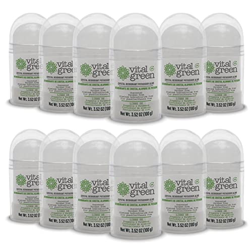 Vital Green Crystal Potassium Alum Deodorant ? Unscented Mineral Deodorant For Men, Women And Athletes -3.53oz / 100 g (12 Units)