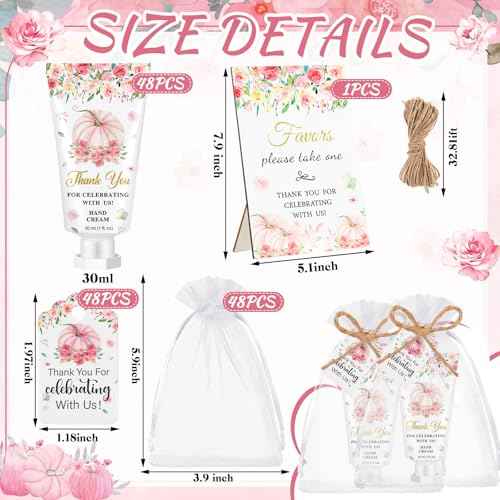 48 Sets Fall Hand Cream Bulk Gifts for Guest Baby Shower Party Favors Travel Size Pumpkin Hand Cream with Thank You Cards for Autumn Thanksgiving Party Supplies(Pink Pumpkin)