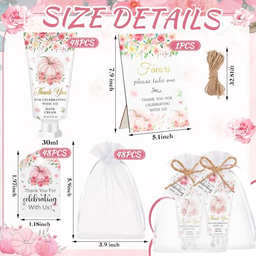 48 Sets Fall Hand Cream Bulk Gifts for Guest Baby Shower Party Favors Travel Size Pumpkin Hand Cream with Thank You Cards for Autumn Thanksgiving Party Supplies(Pink Pumpkin)