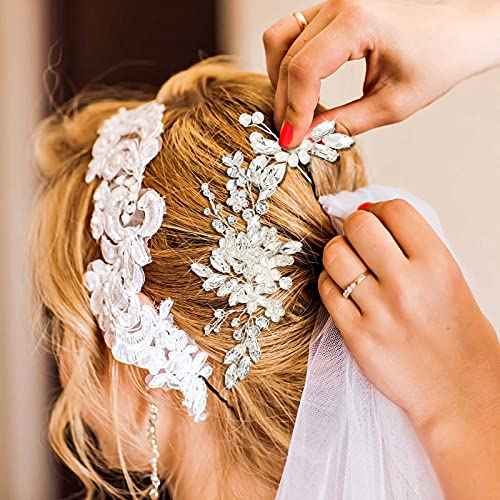 Yeshone 5 Pieces Wedding Hair Comb Bridal Pins Crystal Pearl Wedding Hair Accessories Rhinestone Flower Piece for Bride Bridesmaids Women(Silver)