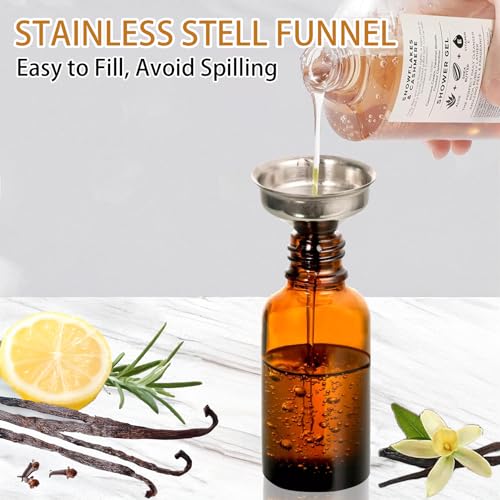 24 Pack 2oz Amber Glass Bottles for Vanilla Extract, Boston Round Leak-Proof Brown Glass Jars with Caps, Bonus Funnel - Ideal for Homemade Extracts, Essential Oils, DIY Christmas Party Gift Supplies