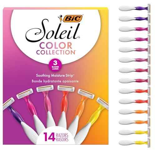 BIC Soleil 3 Colors Women's Disposable with 3 Blade Razors, Aloe Vera and Vitamin E Lubricating Strip for Enhanced Glide, 14-Pack, Stocking Stuffers for Women