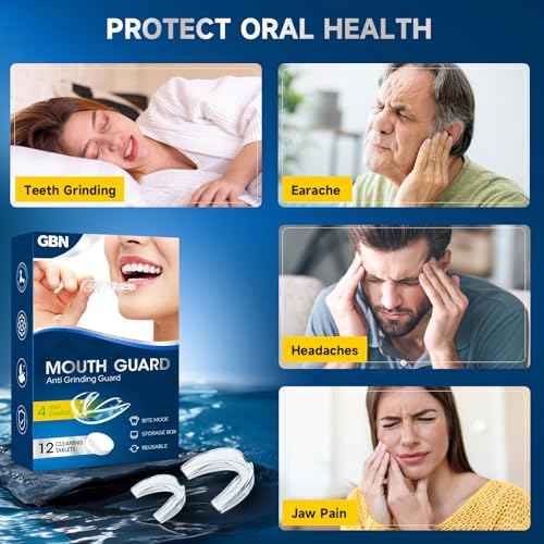 GBN Mouth Guard for Grinding Teeth at Night - Custom Fit Night Guards - Comfortable Mouth Guard for Sleeping, Nightguard, Mouthguard Includes 2 Sizes, 12 Cleaning Tablets