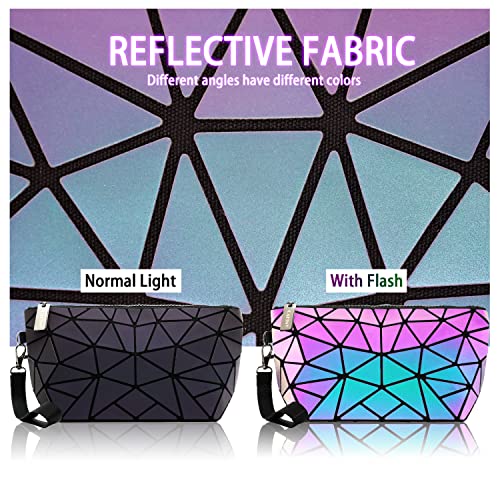 Holographic Makeup Bag Small Clutch Purses for Women Daily Use pouch bags Geometric Luminous Purse and Holographic Bags Small Wrist Purses and Cosmetic Pouch