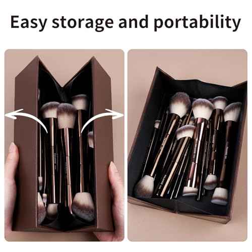 MAANGE 20 Pcs Makeup Brushes with Gift Box, Double-End Multi-functional Makeup Brushes for Blending Liquid Powder Concealer Cream Blush Buffe,CoffeeBrown