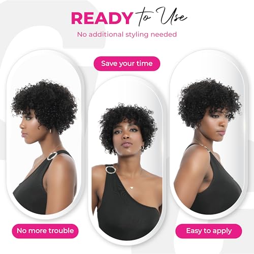10 inch Curly Pixie Cut Vietnamese Human Hair Wig Pre Plucked, Wear and Go Lace Bob Wig Human Hair 180% Density, Glueless Wig Human Hair with Baby Hair