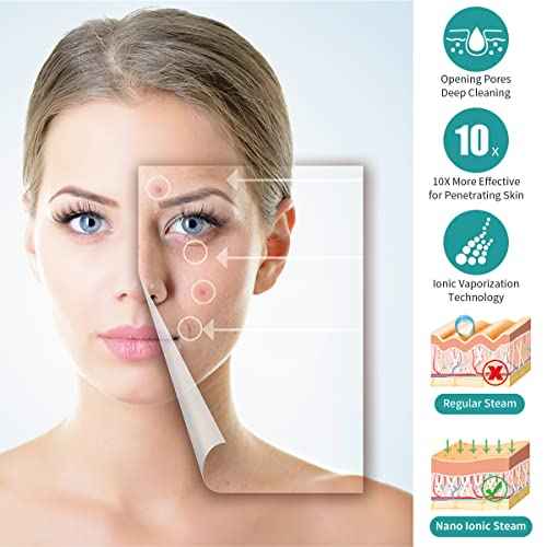 Facial Steamer - Ozone Steamer with 360¡Æ Rotatable Arm - 40 Min Steam Time - Humidifier - Unclogs Pores - Blackheads - Portable Facial Steamer for Personal Care Use at Home or Salon,White