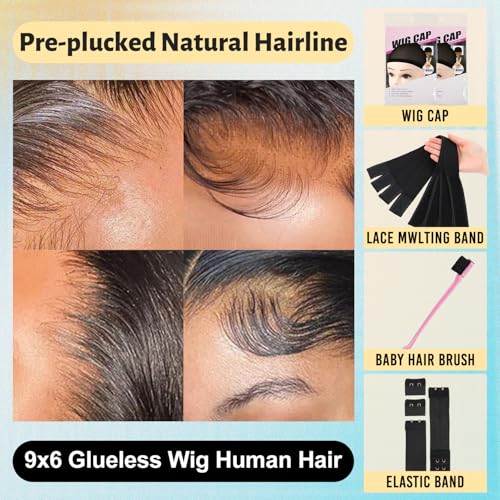 Glueless Wigs Human Hair Pre Plucked Pre Cut 30Inch Loose Deep Wave Wig 9x6 Closure Wigs Wear and Go Glueless Wig Human Hair 200% Density Loose Body Wave Black Wig for Women