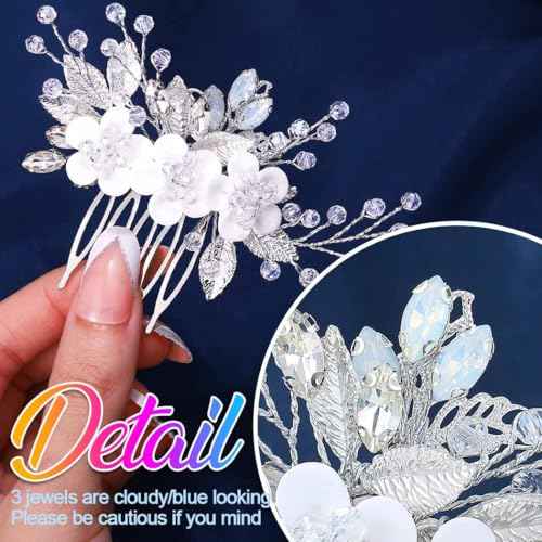 Catery Flower Bridal Hair Comb Wedding Hair Clip Rhinestone Hair Pieces Accessories for Women (Silver)