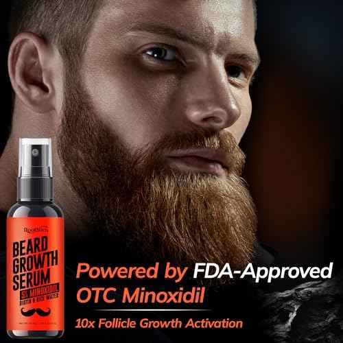 5% Minoxidil Beard Growth Serum for Men: Hair Regrowth Spray with Biotin & Rice Water - Extra Strength Beard Oil for Faster Thicker and Fuller Beard Growth - 60ML
