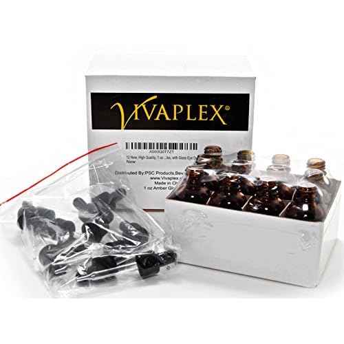 Vivaplex 12, Amber, 1 oz Glass Bottles, with Glass Eye Droppers, 12 count (pack of 12)