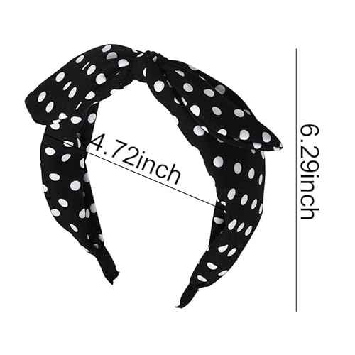 Kilener Polka Dot Hairband Knotted Bow Headband for Women with Rabbit Ears Black Non Slip Headband for Girls Hair Band