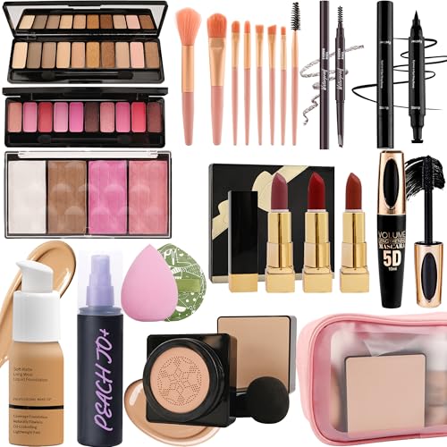 All in One Makeup Kit for Women Full Kit,Travel Makeup Kit for Teens,Make Up Gift Set with Everything,Foundation Eyeshadow Lipstick Eyebrow Blush Powder,Thanksgiving Make Up Gift Set for Women-E