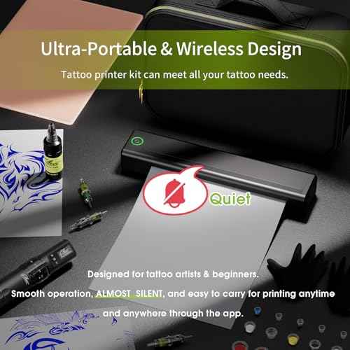 Filter Tattoo Stencil Printer Kit - Printer Machine with 7 Strokes 2.0-4.0mm Tattoo Gun Machine, Extra 1600mAh Power Supply, 20Pcs Tattoo Cartridge Needles for Beginners and Artists