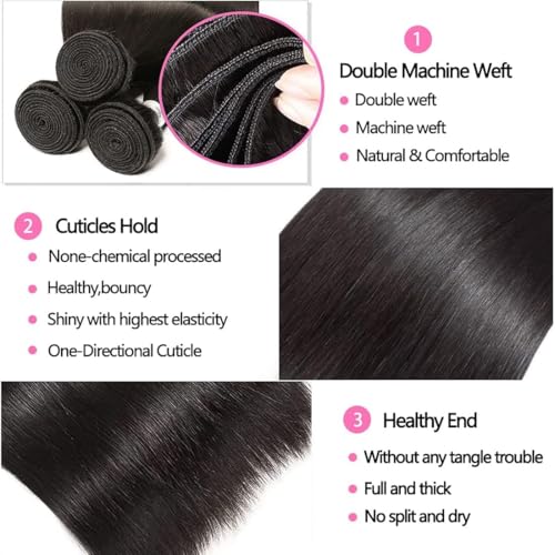 ANGIE QUEEN Peruvian Virgin Hair Straight Hair 3 Bundles 20 18 16 Inch 100% Unprocessed Human Hair Extentions Wefts Quick Weave Straight Hair Bundles Nature Black Color