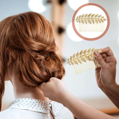 5PCS Leaf Hair Combs for Women Accessories Gold Silver Rhinestone Hair Comb Clips with Teeth Combs for Wedding Metal Decorative French Twist Slide Comb for Bride Bridesmaid Christma Parties Prom Dance