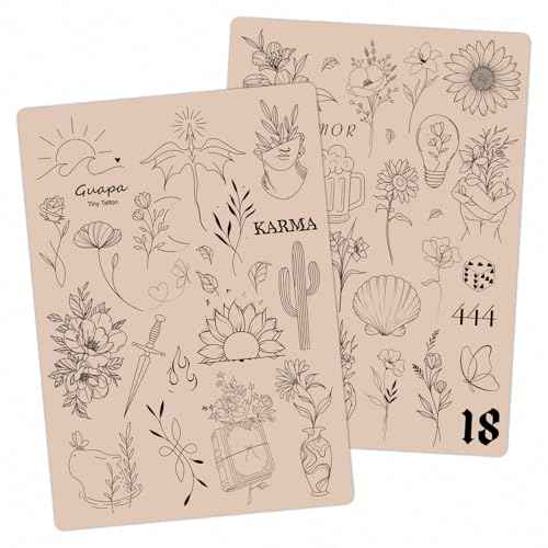 Guapa Tattoo Practice Skin 1.5mm ? Double-Sided Reusable Silicone Pad with Pre-Printed Designs ? Realistic Fake Skin for Fine Line & Micro Tattoo Training ? Beginners & Artists (3PCS Pink #18)