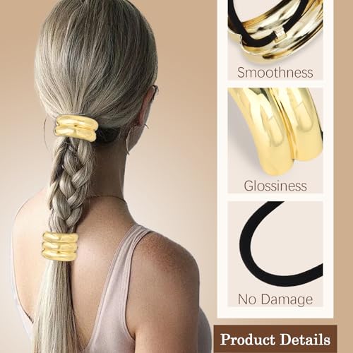 8pcs Gold and Silver Hair Ties for Women Metal Ponytail Holders Elastic Ties HairCuff Metal Geometric Scrunchies for Thick Thin Hair Fashion Accessories for Women Girls
