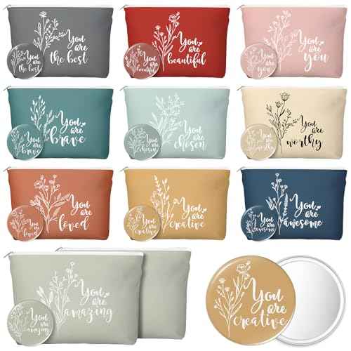 20 Pcs Employee Appreciation Gifts Inspirational Canvas Makeup Bags Compact Mirrors Bulk Cosmetic Bags Portable Mirror Thank You Gifts for Women Christmas Nurse Practitioner (Bohemian)