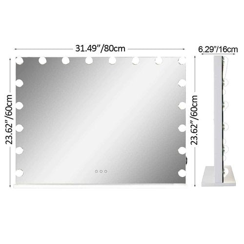 SHOWTIMEZ Vanity Mirror with Lights Large Lighted Makeup Mirror with 18 LED Bulbs, W31.5 x H23.6in. Tabletop or Wall-Mounted Hollywood Vanity Makeup Mirror