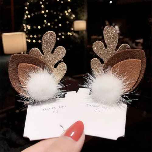 Christmas Glitter Hair Clip Cute Reindeer Antlers Headdress Hairpin for Christmas Party Antlers Ears Hair Accessory (Golden)